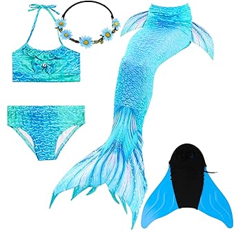 COZY HUT Mädchen Cosplay Kostüm Badebekleidung Meerjungfrau Schwanz Badeanzug 5pcs Bikini Sets (3-12Year)