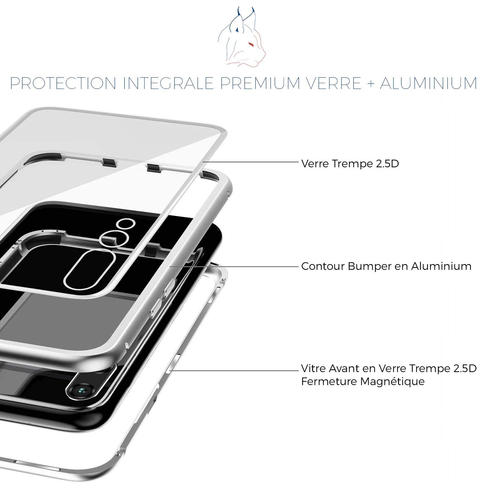 LINCIVIUS  Coque Integrale Compatible avec Apple iPhone XR, Coque de Protection 2 en 1 Aluminium et Verre Trempe Avant Et Arrière Contour Bumper Rigide pour Apple iPhone XR, Gris