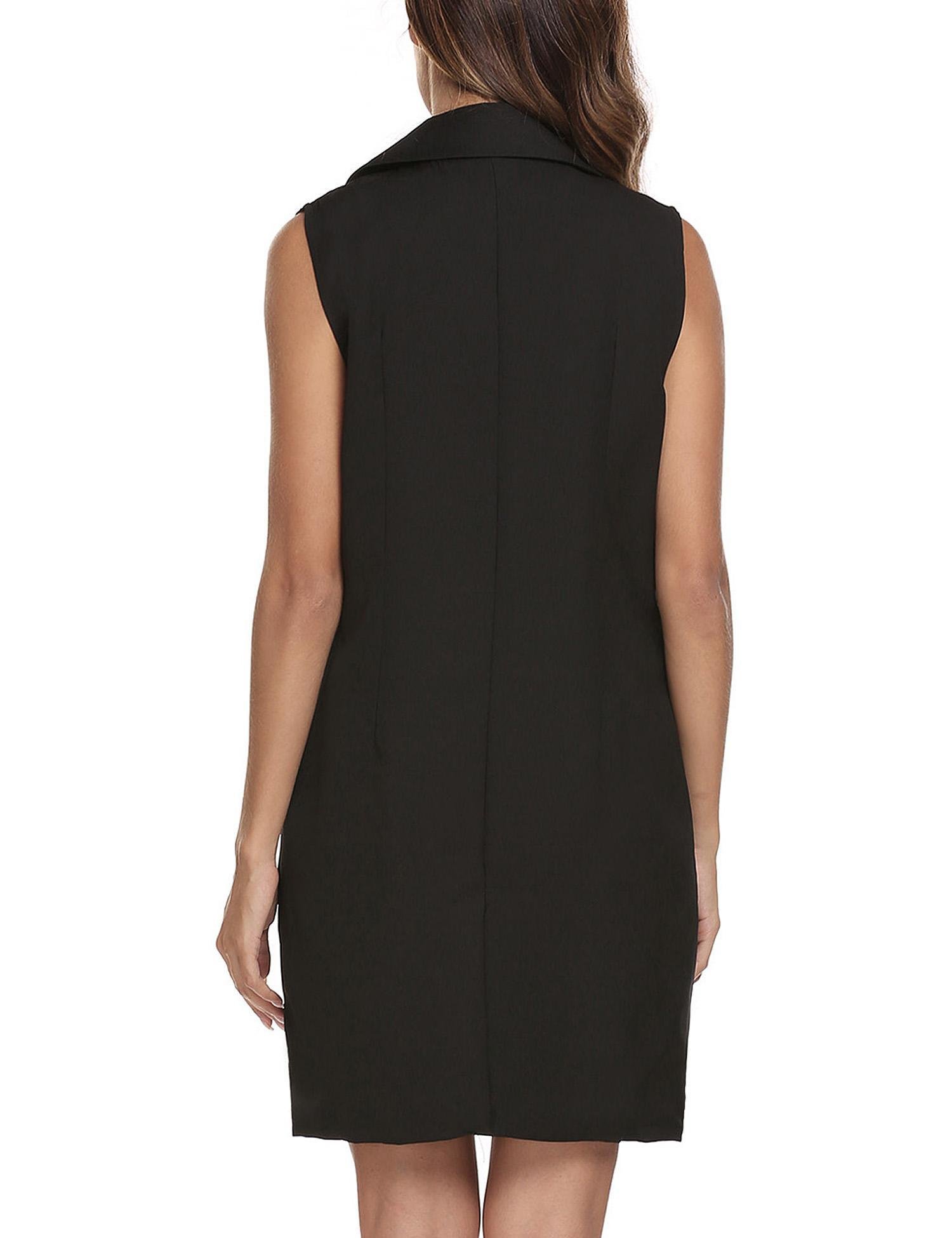 Zeagoo Women Casual Sleeveless Solid Vest Trench Coat With Pockets Long Suit Coat Waistcoat Black/L