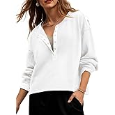 Fisoew Womens Cropped Sweatshirt Casual Waffle Knit Button V Neck Long Sleeve Loose Fit Fall Crop Tops