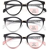zooxsky 3 Pack Bifocal Reading Glasses for Women Men Clear Top Rectangle Multifocal Readers Blue Light Bi-focal Eyeglasses (Multicolor, +3.00)