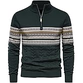 Suvifuly Men's Quarter-Zip Up Pullover Sweater Striped Slim Fit Sweater Casual Lightweight Warm Long Sleeve Mock Neck Sweater