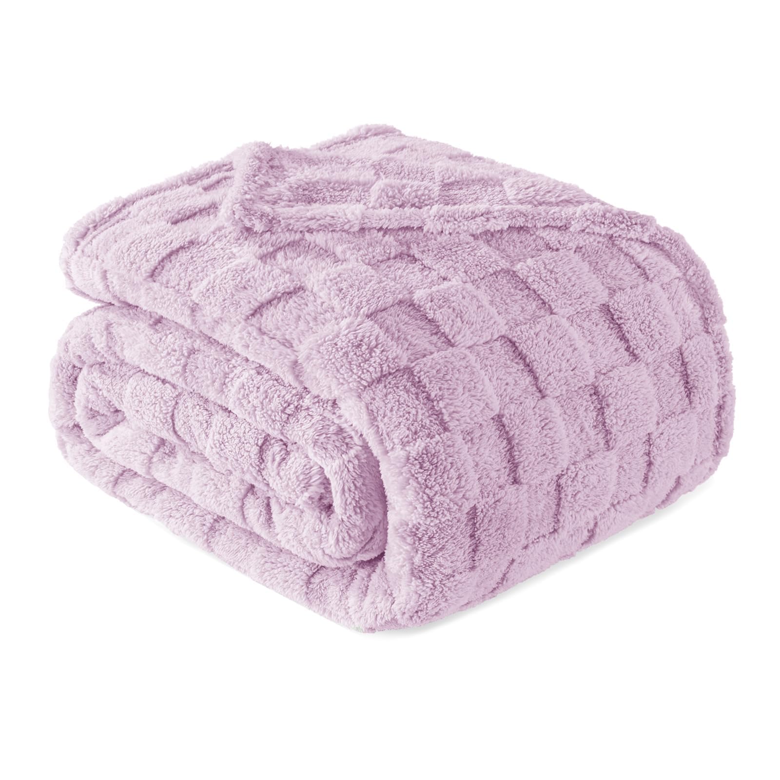 Exclusivo Mezcla Twin Size Flannel Fleece Blanket, Super Soft and Warm Lightweight Checkered Pattern Blanket for All Seasons, 60x80 Inches, Light Purple