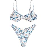 ZAFUL Women's Twist Front Bikini Sets Underwire Tie Back Bikini High Waisted Two Piece Swimsuit