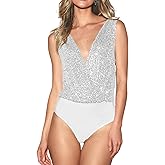 MINTLIMIT Women's Sequin Bodysuit Sleeveless Sparkly One Piece Tops V Neck Backless Glitter Sexy Party Bodysuit