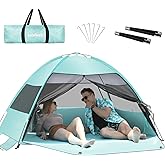 Large Easy Setup Beach Tent,Anti-UV Beach Shade Beach Canopy Tent Sun Shade with Extended Floor & 3 Mesh Roll Up Windows Fits 3-4 Person,Portable Shade Tent for Outdoor Camping Fishing (Mint Green)