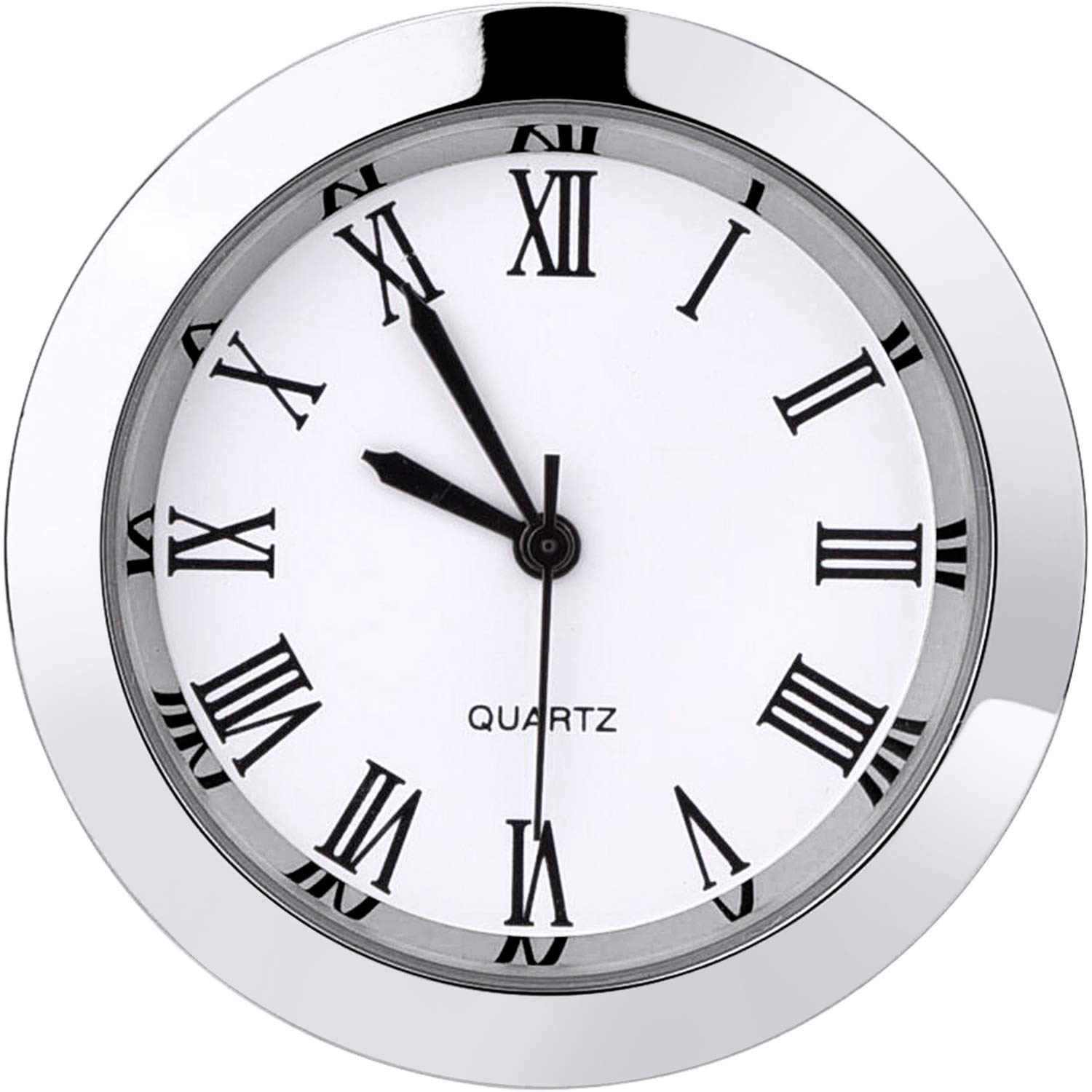 1-1/2 Inch (37 mm) Round Quartz Clock Insert with Roman Numerals Fit 35 mm Diameter Hole (Silver Bezel)
