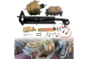 iiLentes 7" Universal Dual Power Brake Booster Kit with 1" Bore GM Cast Iron Master Cylinder-Pedal Firewall Mount Assy Bracke