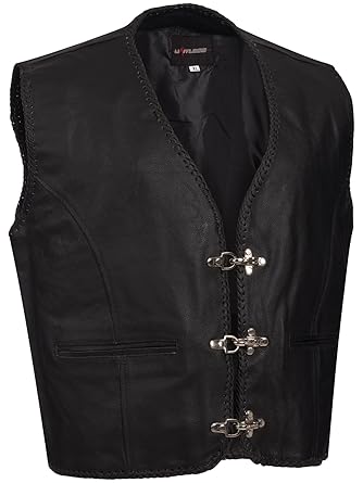 Limitless Herren Lederweste Motorrad Leder Weste Biker Kutte Rocker Clubweste Glattleder schwarz Gr. M bis 6XL