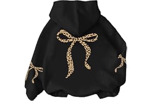 Girl's Bow Leopard Hoodies Cheetah Graphic Long Sleeve Pullover Tops Preppy Cute Sweatshirts Hoodies