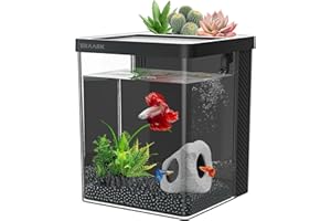 ERAARK Betta Fish Tank,Aquarium kit 1.5 Gallon Fish Tank,with Filter LED Light, Water Pump, Decorate Water Plants and Sand, Aquarium Starter Kits, Fish Bowl