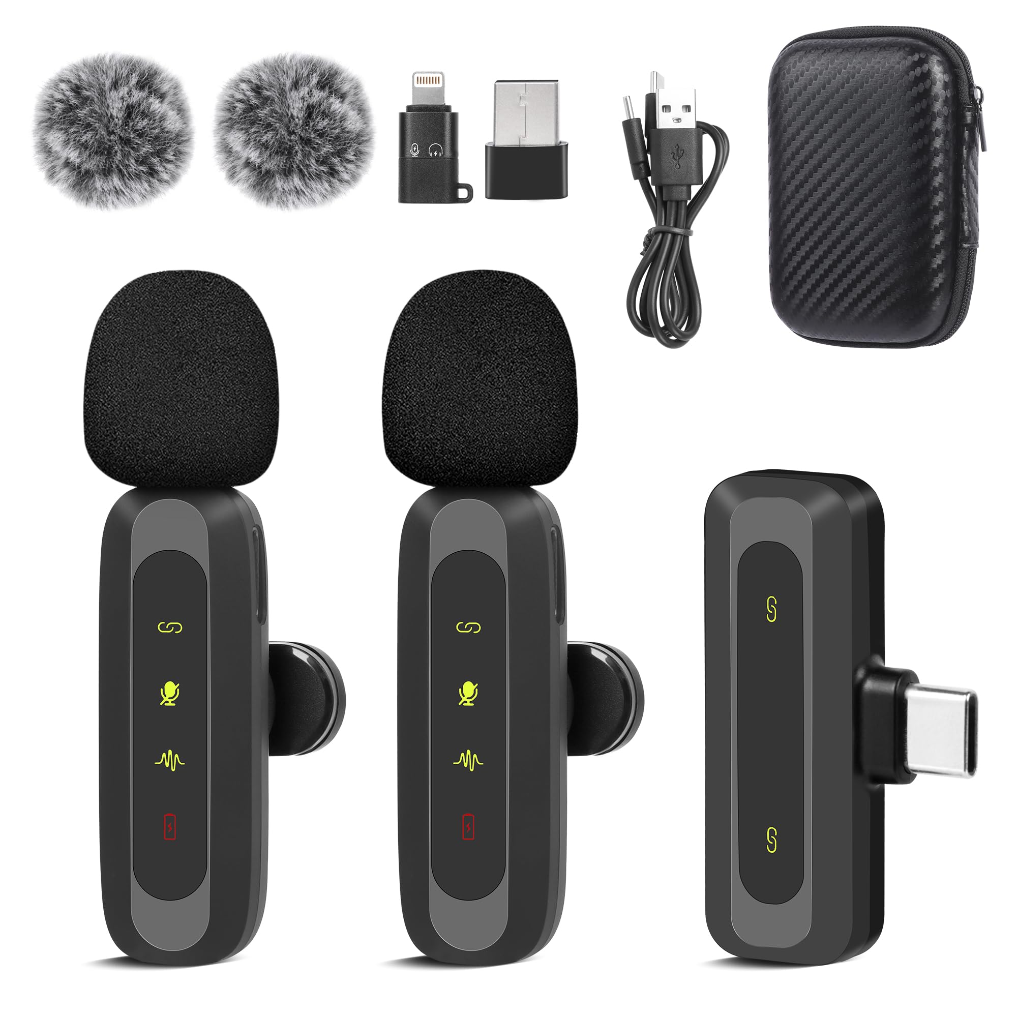 Wireless Lavalier Microphone for iPhone, iPad, Android, Microphone for Video Recording - 2 Pack iPhone Mic Noise Reduction Lapel Mic for Video Recording, Tiktok, Youtube, Vlog Podcast Content Creator