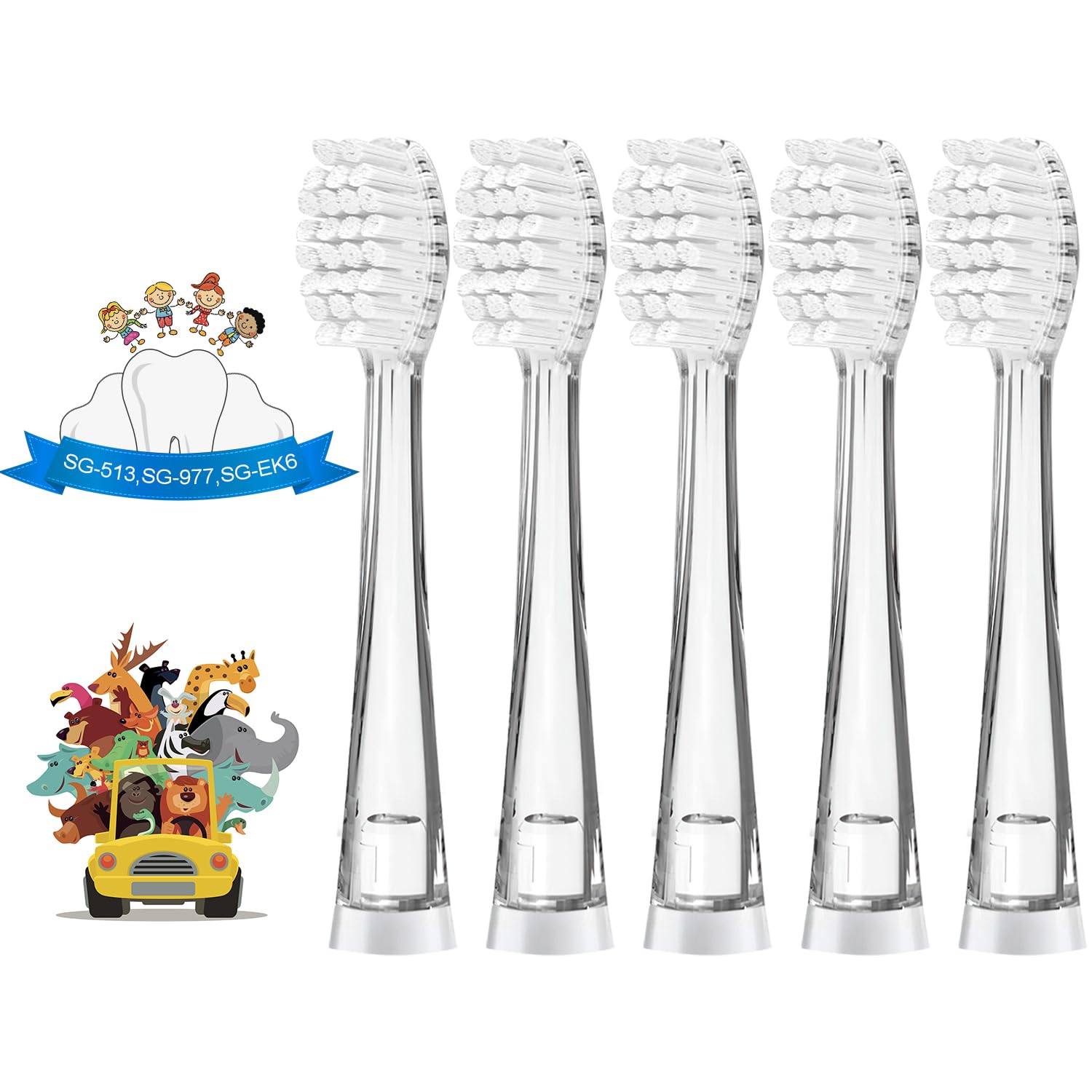 5Pcs Children's Replacement Toothbrush Heads Compatible with SEAGO SG-513/SG-977/SG-2139/SG-EK6, Teeteck Kids Electric Toothbrushes(3 Years+)