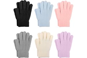 QKURT 6 Pairs Kids Winter Knitted Gloves, Magic Full Finger Stretchy Warm Gloves for Boys & Girls, Unisex, Ages 6-10 Years