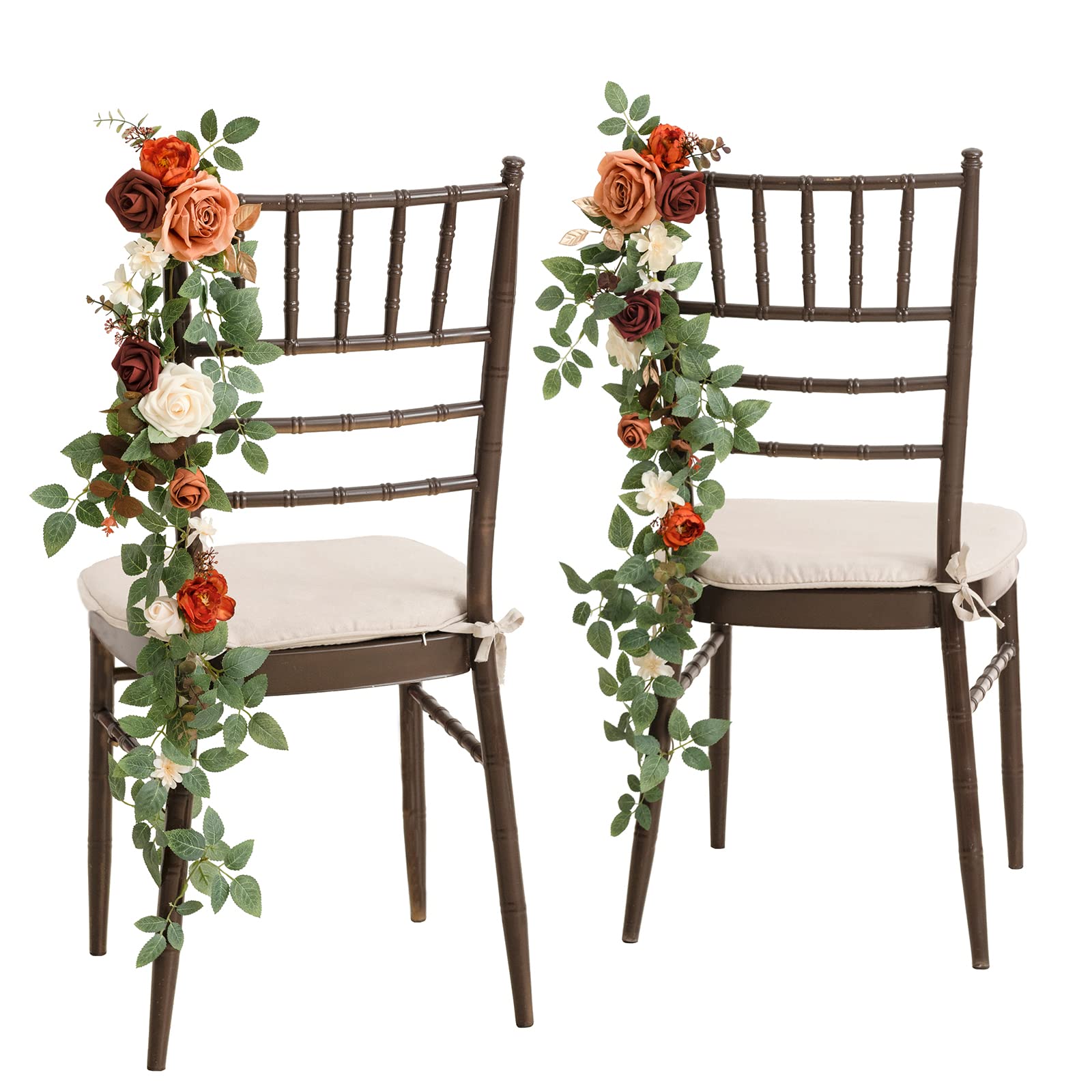 Photo 1 of Ling's Moment Fall Wedding 10pcs Chair Decorations Aisle Floral Swag Artificial Pew Flowers Hanging Garlands Orange Terracotta for Ceremony Reception Church Rose Floral Arrangement Party Outdoor Decor
