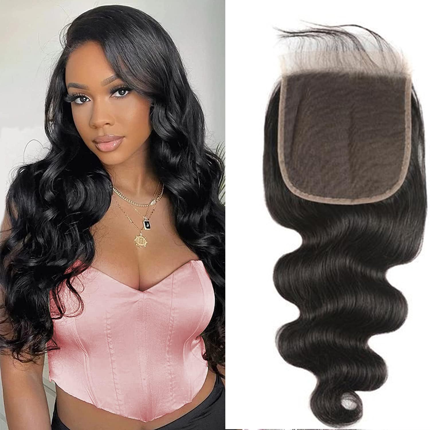 6x6 Hd Lace Closure Human Hair With Free Part Lace Closure Body Wave 100% Unprocessed Brazilian Human Hair 150 Density With Pre Plucked Baby Hair Natural Color 16 Inch — image 1