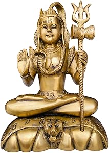 QT S Shiva Brass Idol Statue Hindu God 10 Inch Shiva Statue for Home Temple Mandir Pooja Murti Decor Brass Shiva Statues Lingam Figurine Wedding Return Diwali Decoration Gift Handmade in Nepal