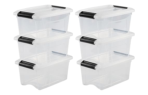 IRIS OHYAMA,6er-Set stapelbare Aufbewahrungsboxen / Kisten / Stapelboxen,mit Klickverschluss, Plastik, transparenter Deckel, 