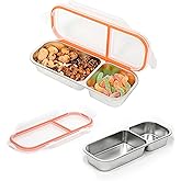 REDANT Reusable Snack Containers with Lids, Stainless Steel 2 / Double Compartment Snack Box Container, Divided Food Storage Bowls with Lids for Travel, Condiments & Meal Prep (Yellow, 1-Pack)