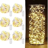 6 Pack Fairy Lights Battery Operated 7ft 20 LED Mini String Lights Twinkle Lights Silver Wire Firefly Starry Moon Lights for Mason Jars Wedding Party Christmas Centerpiece Table Decorations,Warm White