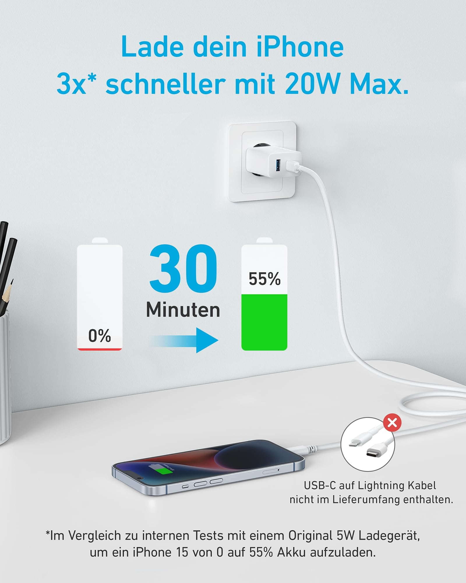 Anker 20W USB C Ladegerät, iPad Netzteil, USB-Schnellladenetzteil, iPad Ladegerät, Kompatibel mit iPhone 17/16/15 Series (mit 150cm USB-C Kabel) 4