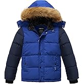 Wantdo Boys' Winter Coat Warm Puffer Coat Waterproof Winter Jacket with Faux Fur Hood