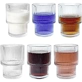 XKXKKE 7 oz Ribbed Drinking Glasses Set of 6, Clear Vintage Iced Coffee Cups Glassware, Highball Glasses Ridged Glass Tumbler for Coocktail, Whiskey, Beer, Water