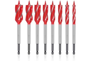 DUALSHINE 8Pcs Auger Drill Bit for Wood Set 4 Flute Cut Drilling Tool with Quick Change Hex Shank High Carbon Steel Wood Drill Bit in All Types of Wood（9/23, 9/19, 5/9, 7/11, 5/7, 11/14, 13/15, 63/64 inches）