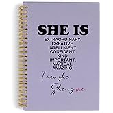 YLZlhb Purple Inspirational Spiral Notebook Journal, She Is Me Self Care Love Notebooks for Note Taking, Inspirational Positive Gifts for Women, Motivational Hardcover Spiral Journal 5.5x8.3 Inches