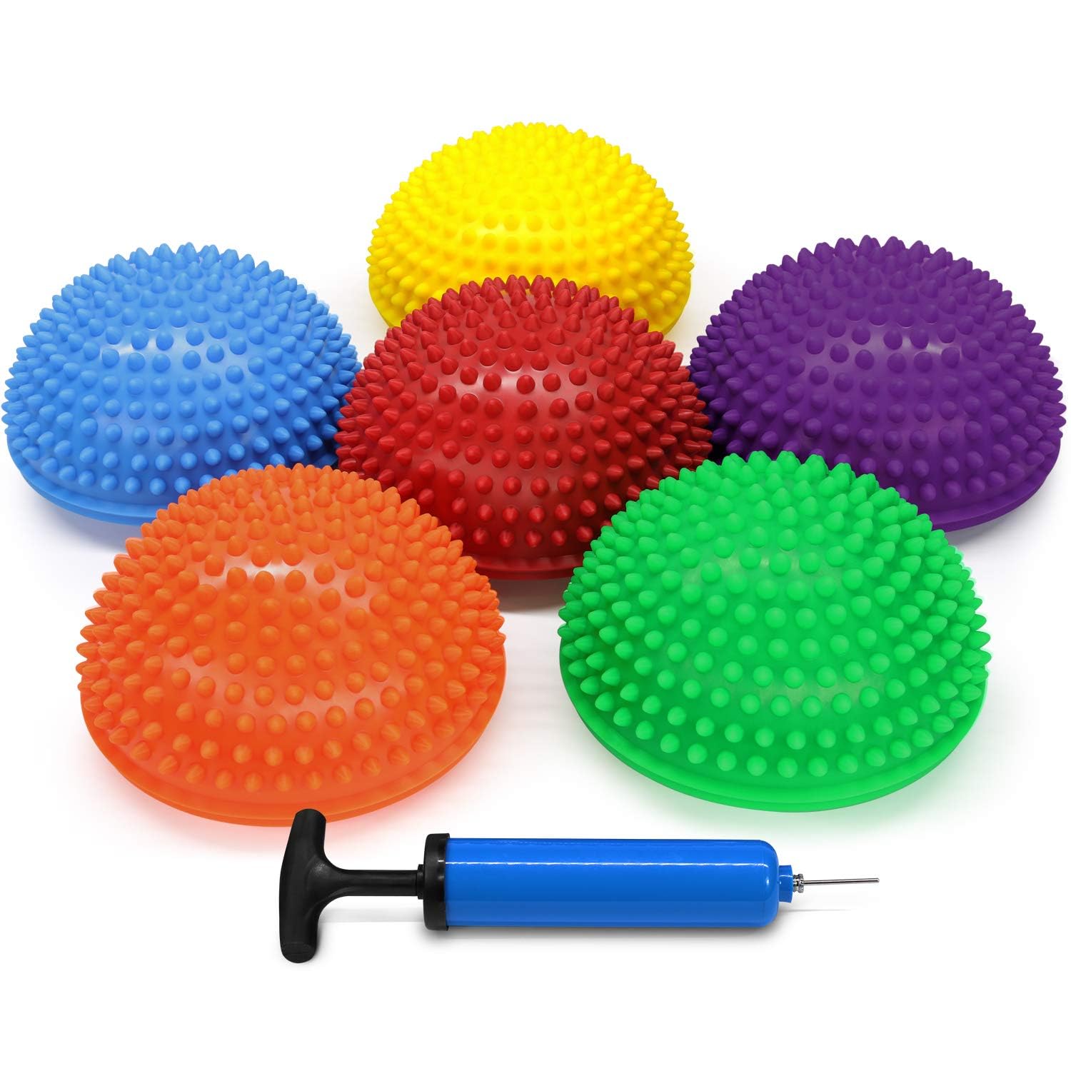 Yes4All Hedgehog Balance Pods for Exercise, Core Body Balancing, Balance Pods for Kids & Adults with Hand Pump - Set of 6