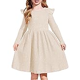 Arshiner Toddler Girl Dress Baby Girls Knitted Ruffle Sleeve Pocket Dresses A-Line Flared Fall Winter Clothes for 2-8 Years