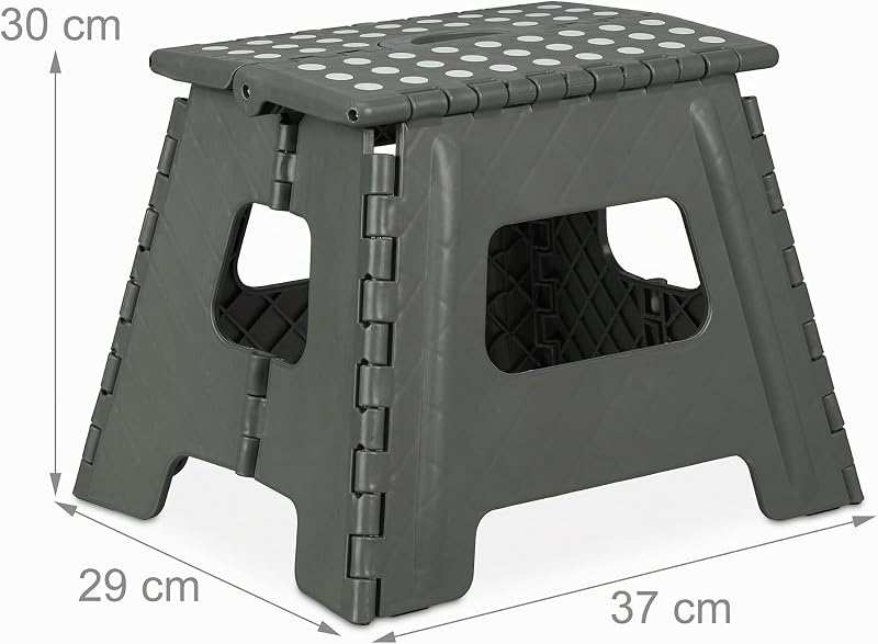 Tabouret Pliant L, Portable, escabeau de Salle de Bain, 150 kg, Plastique, HxLxP 30 x 37 x 29 cm, Gris Clair