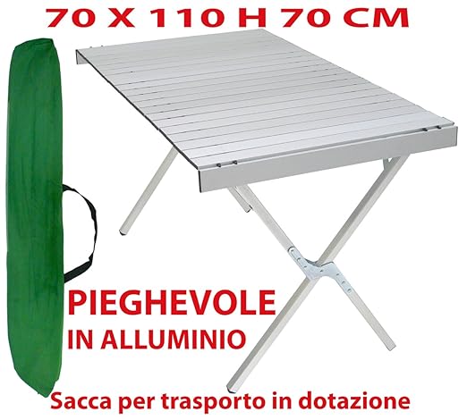 Tavolo Tavolino Pieghevole In Alluminio 70x110 Cm Per Campeggio Casa Camper Pic Nic Fiera