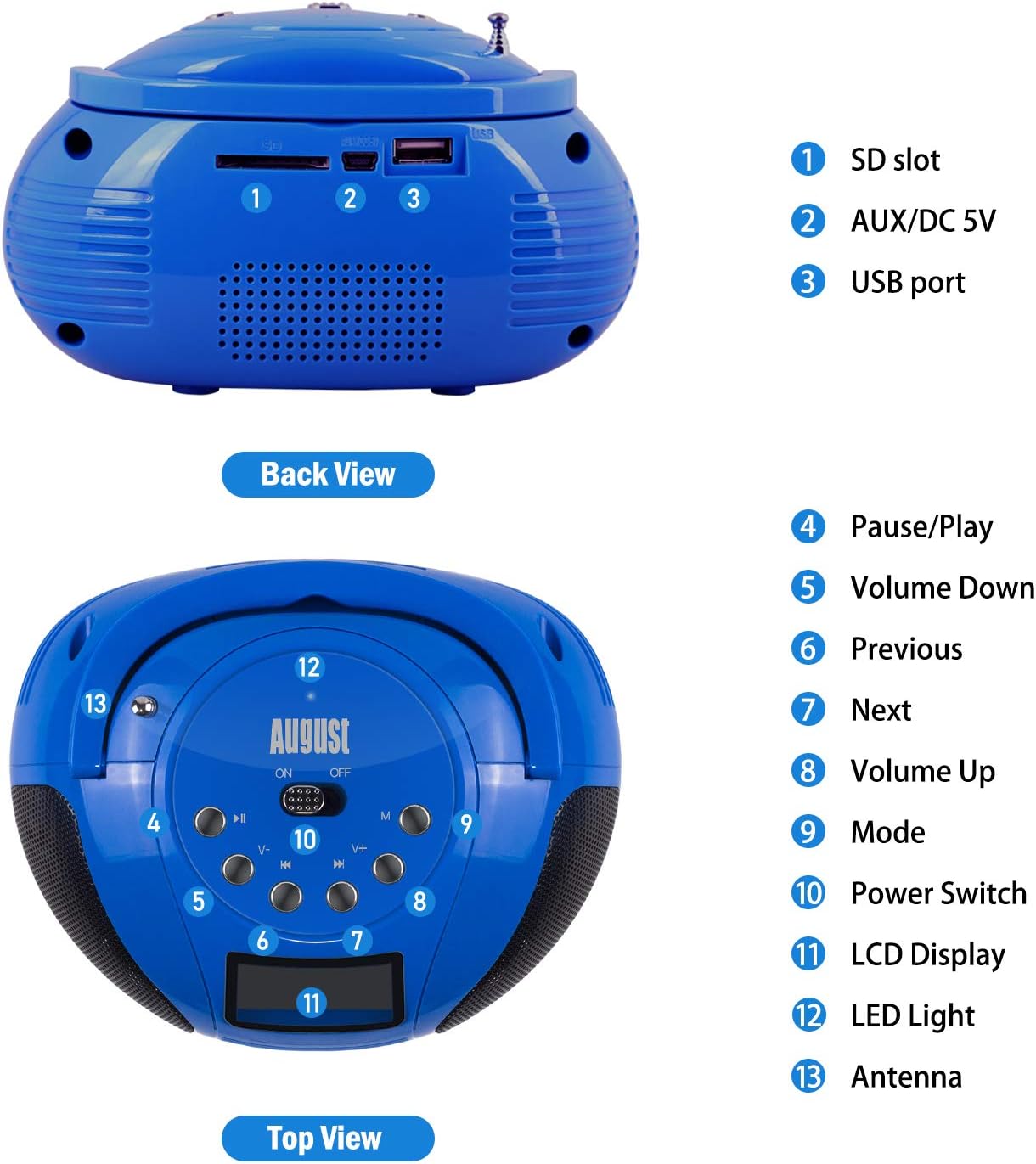 august mini bluetooth stereo system