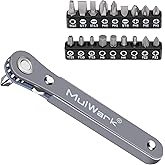 MULWARK 20pc 1/4 Ultra Low Profile Mini Ratchet Wrench Close Quarters Screwdriver Set with High Torque - Right Angle EDC Tool