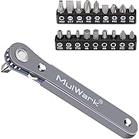 MULWARK 20pc 1/4 Ultra Low Profile Mini Ratchet Wrench Close Quarters Screwdriver Set with High Torque - Right Angle EDC Tool