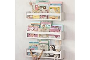 NATURE SUPPLIES Set of 3 White Nursery Book Shelves 16.4", Made of Solid Wood for Books, Toys, Decor, Wall Rack for Kids Bedr