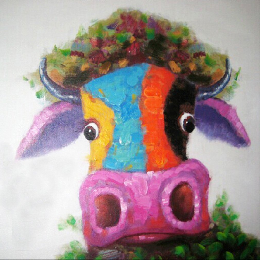 Fokenzary Hand Painted Multiple Colors Cow/Bull Modern Pop Wall Art Framed Ready to Hang