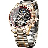 FORSINING Mechanical Men's Watch, Moon Phase Tourbillon Automatic Self-Wind Wristwatch, Luxury Stainless Steel Band 43mm Big Dial Mens Wrist Watch with 3 Sub Dial