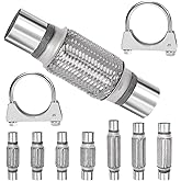 Swpeet 3Pcs 2.2 x 6 Inches Exhaust Flex Pipe with 2.2 Inches Exhaust U Clamp Kit, Universal Type Stainless Steel Double Braid