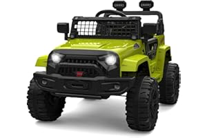 Hetoy Ride on Truck Car, 12V Kids Electric Vehicles with Remote Control Spring Suspension, LED Lights, Bluetooth, 3 Speeds