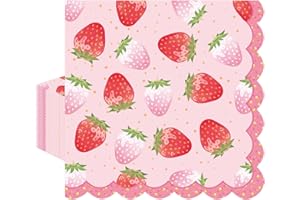 50PCS Strawberry Party Napkins Decorations, Disposable Strawberry Birthday Paper Napkins Luncheons Cocktail Dinners Napkin Fr