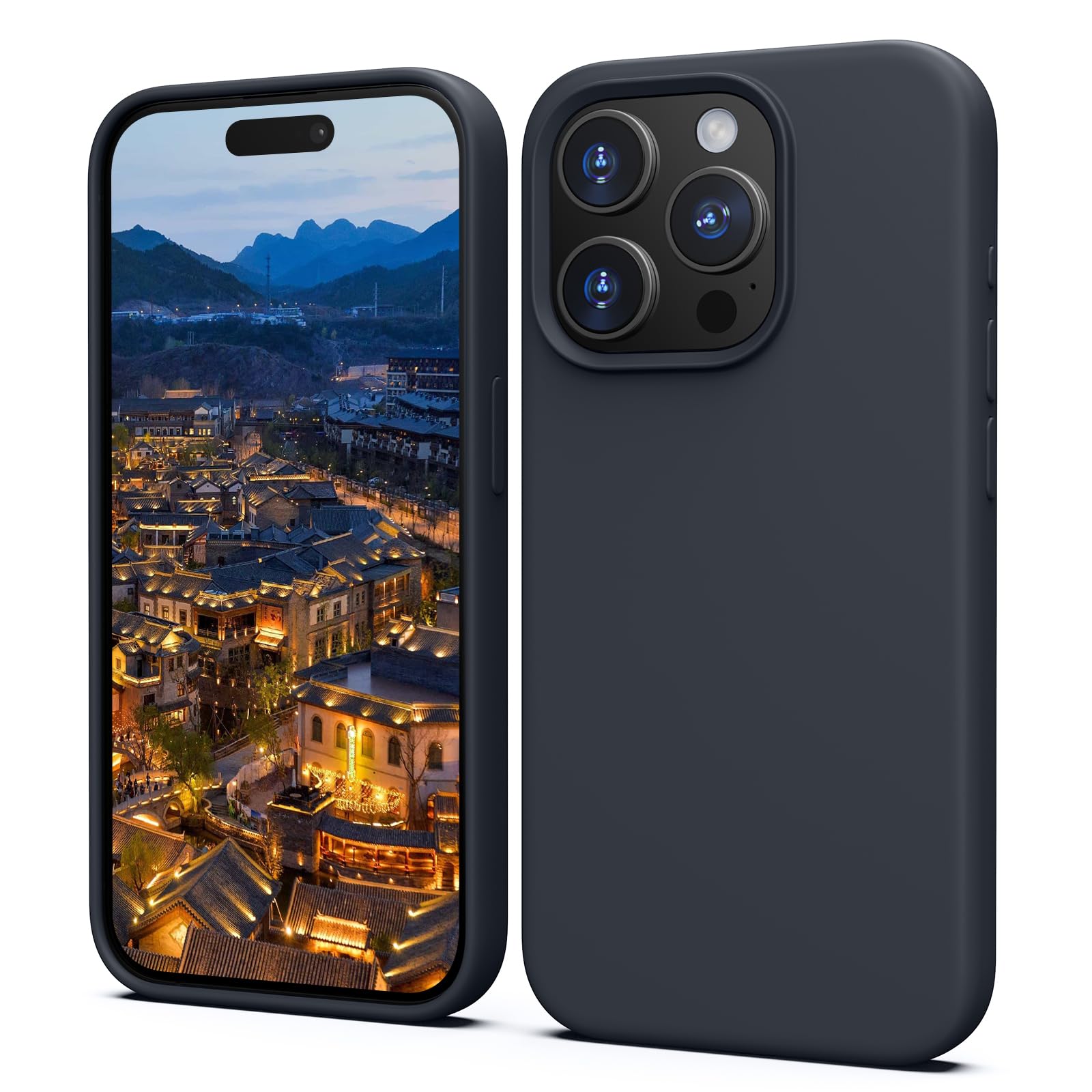 TIIXXA Silicone Case for iPhone 15 Pro Case, Soft Ultra Slim Protective Shockproof Liquid Silicone Phone Case, Anti-Scratch Microfiber Lining, 6.1" Midnight Blue