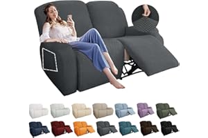 YEMYHOM 6 Pieces Stretch Loveseat Recliner Slipcover Jacquard Recliner Sofa Cover with Side Pocket Fitted Recliner Cover Couch Furniture Protector with Elastic Bottom (Loveseat Recliner, Dark Gray)