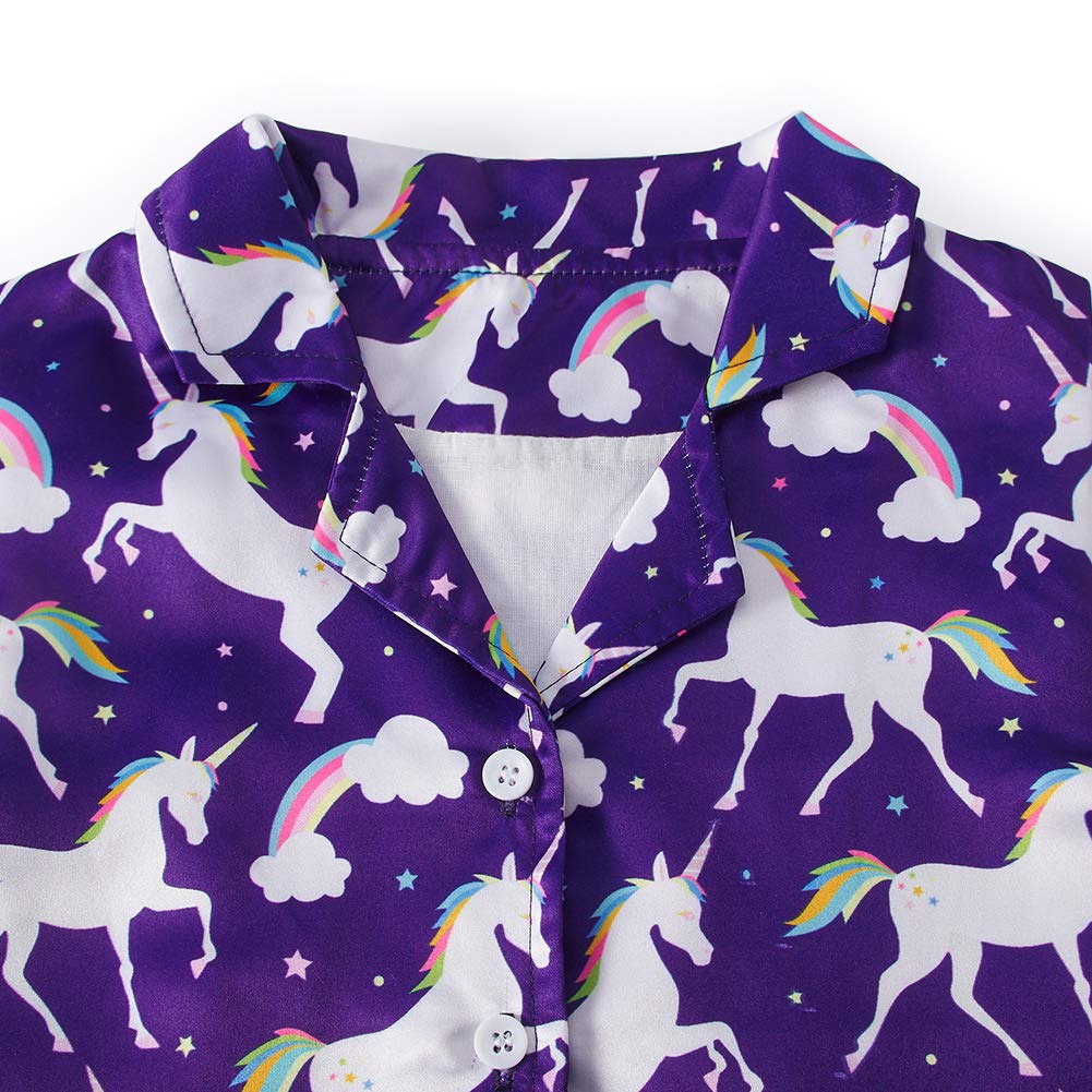 RAISEVERN Girls Unicorn Rainbow Dress Slim Fit Waist Knee Length A-Line Sleeveless Dresses with Belt Dark Navy Blue Purple