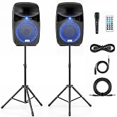 Costzon Portable 1600W 2-Way Powered PA Speaker System, Professional DJ Speakers with Active + Passive Loud Set, 2 Stands, Microphone, Bluetooth, USB/SD Card Input, FM Radio,Remote (2-Way)