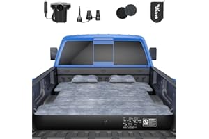 Uncle elk Truck Bed Air Mattress, for Full Size 6.5ft Truck Beds, Inflatable Pickup Truck Air Mattress for Chevrolet Silverado, Dodge Ram, Ford, with Air Pump 2 Pillows, Carry Bag, Grey