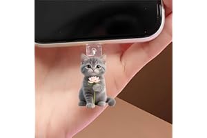 Cute Gray Cat Dust Plug Acrylic Charms for electronic products,Type-C Charging Port Dust Plugs Pendant Compatible with E-Read