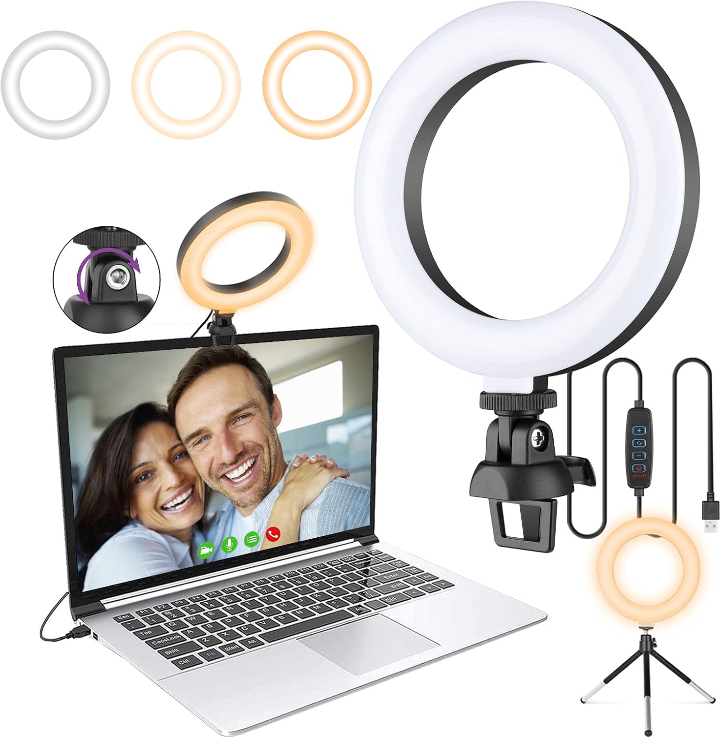 6 Ring Light for Laptop with Stand & Clip on, Video Conference Lighting, Zoom Lighting for