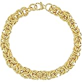 JTV 14K Polished Yellow Gold Over Bronze Byzantine Chain Bracelet for Women, Italian-Inspired Textured Design, Timeless Jewelry Gift